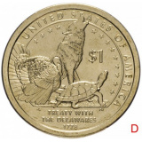 США 1 доллар (dollar) 2013  "Коренные Американцы - Делаверский договор 1778 года"