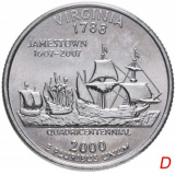 США 1/4 доллара (квотер, 25 центов) 2000  "Штат Вирджиния"