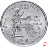 США 1/4 доллара (квотер, 25 центов) 2000  "Штат Массачусетс"