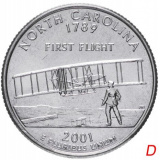 США 1/4 доллара (квотер, 25 центов) 2001  "Штат Северная Каролина"