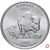 США 1/4 доллара (квотер, 25 центов) 2005  "Штат Канзас"