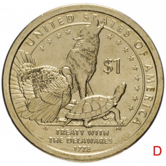 США 1 доллар (dollar) 2013  "Коренные Американцы - Делаверский договор 1778 года" - 1
