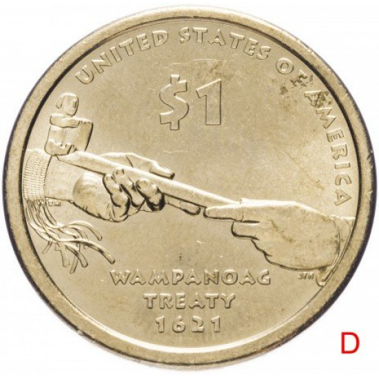 США 1 доллар (dollar) 2011 D "Коренные Американцы - Договор с Вампаноагами" - 1