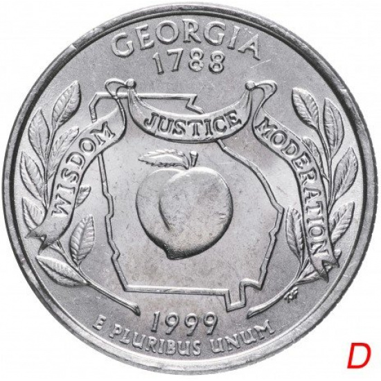 США 1/4 доллара (квотер, 25 центов) 1999  "Штат Джорджия" - 1