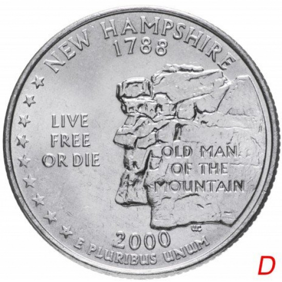 США 1/4 доллара (квотер, 25 центов) 2000  "Штат Нью Гэмпшир" - 1