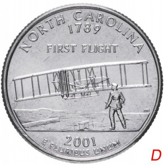 США 1/4 доллара (квотер, 25 центов) 2001  "Штат Северная Каролина" - 1