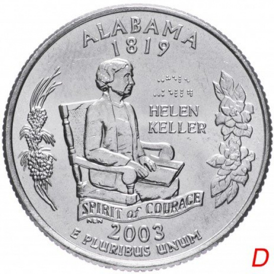 США 1/4 доллара (квотер, 25 центов) 2003  "Штат Алабама" - 1