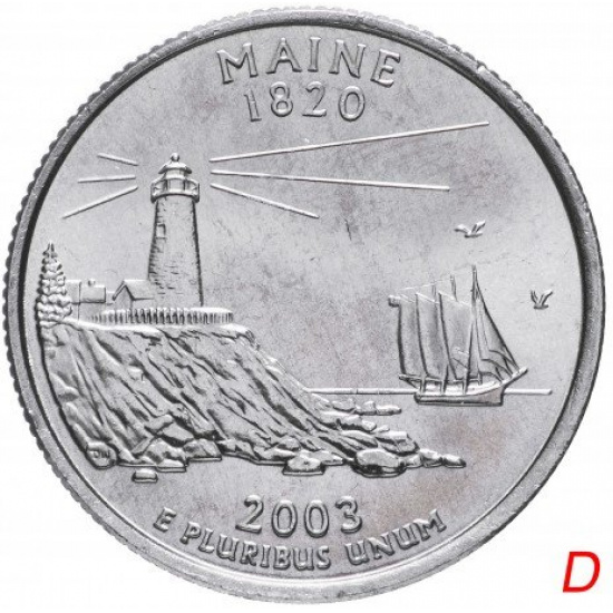 США 1/4 доллара (квотер, 25 центов) 2003  "Штат Мэн" - 1