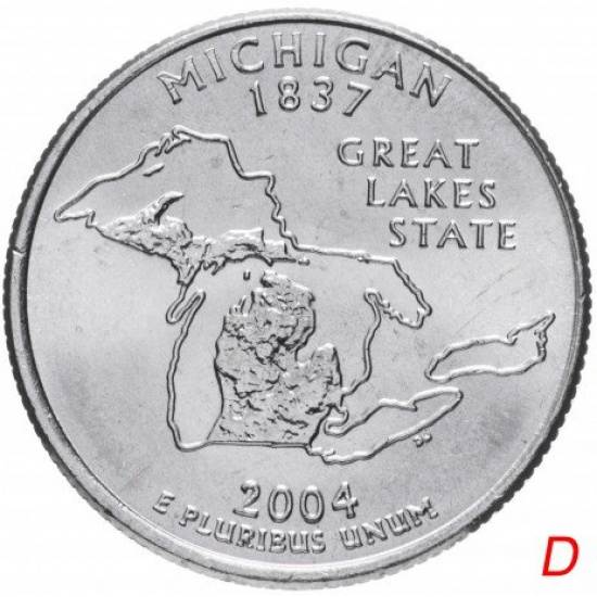 США 1/4 доллара (квотер, 25 центов) 2004  "Штат Мичиган" - 1