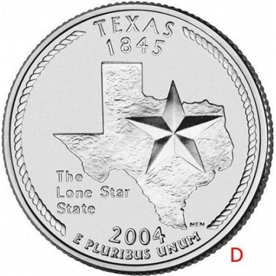 США 25 центов (квотер) 2004  — штат Техас - 1