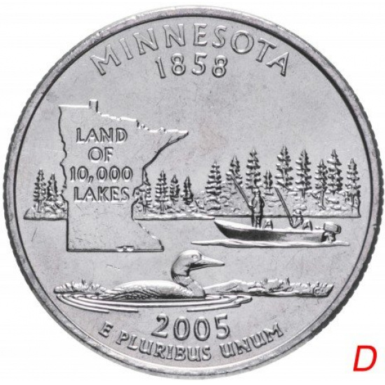 США 1/4 доллара (квотер, 25 центов) 2005  "Штат Миннесота" - 1