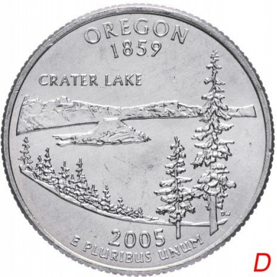 США 1/4 доллара (квотер, 25 центов) 2005  "Штат Орегон" - 1