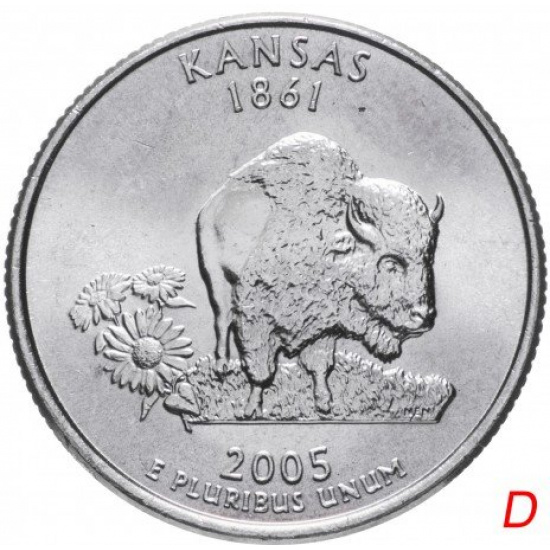 США 1/4 доллара (квотер, 25 центов) 2005  "Штат Канзас" - 1